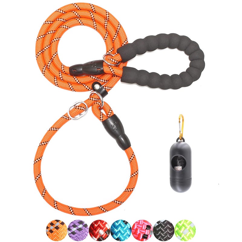 BAAPET 6 Feet Slip Lead Dog Leash Anti-Choking with Upgraded Durable Rope Cover and Comfortable Padded Handle for Large, Medium, Small Dogs Trainning with Poop Bags and Dispenser (Orange) - Image 1